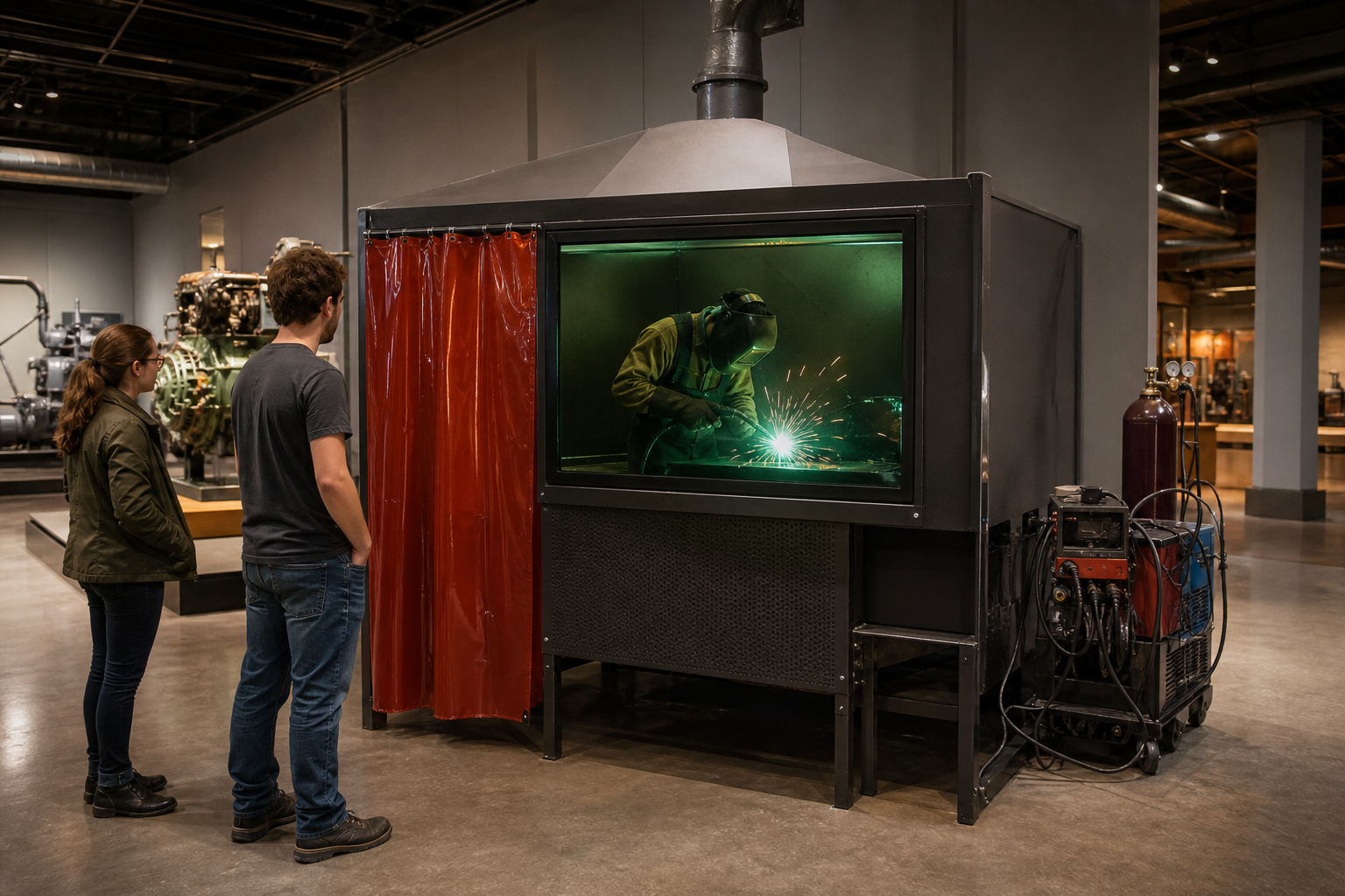 Live welding booth